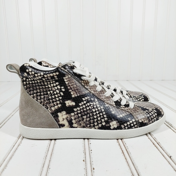 NEW PAIGE Annie Snake Embossed Mid Top In Black/ White Multi Sneakers K820 - Picture 5 of 12